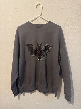Gray Women's Crewneck Sweatshirt with Bat Graphic